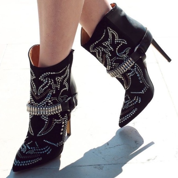 Isabel Marant Milwaukee Western Black Ankle Embellished Bootie Size 38 US 7 - Picture 1 of 14